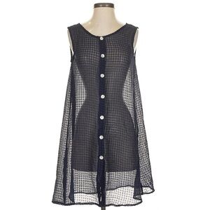 Navy Sheer Button-Down Swim Cover-Up